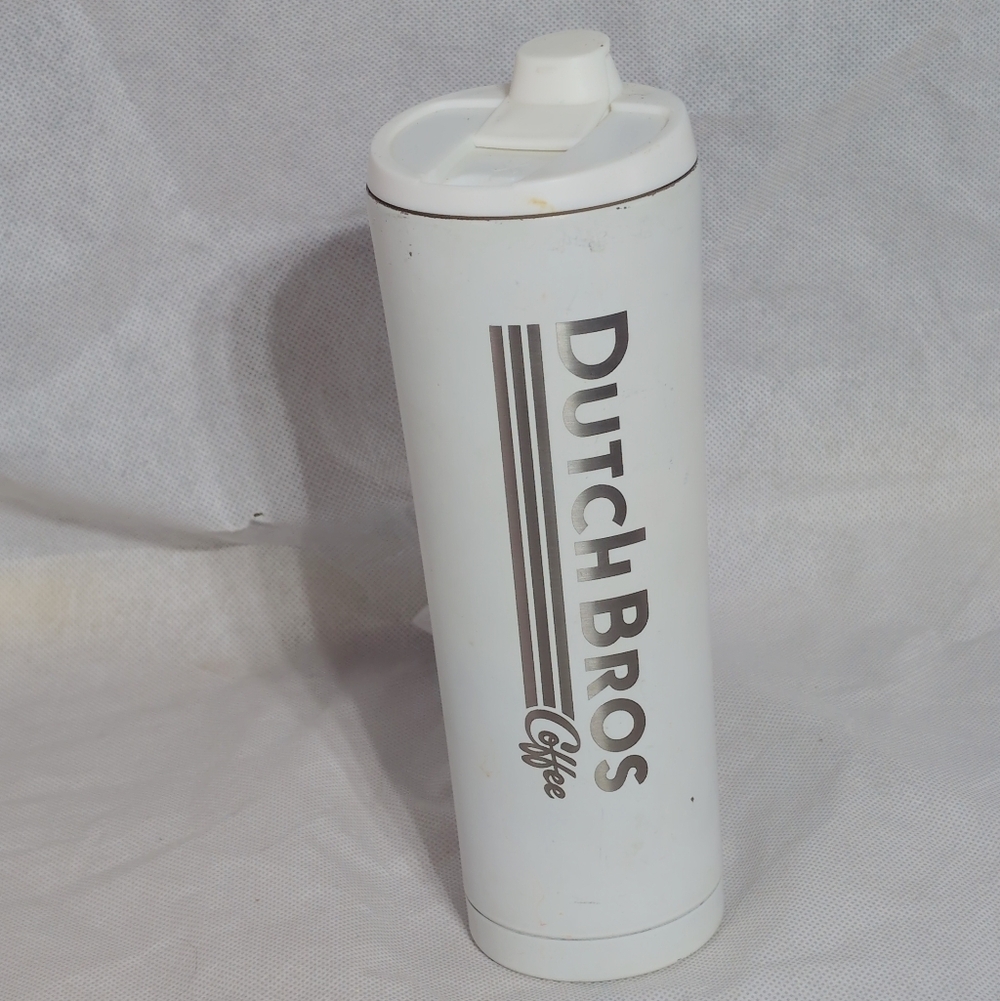 Dutch Bros White Metal Travel Mug With Lid